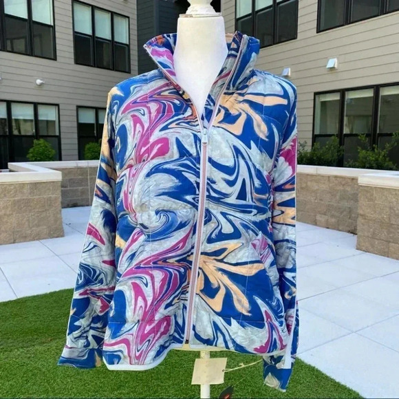 NWT Free People Printed Pippa Packable Puffer Jacket Bomber in Blue - Picture 9 of 13